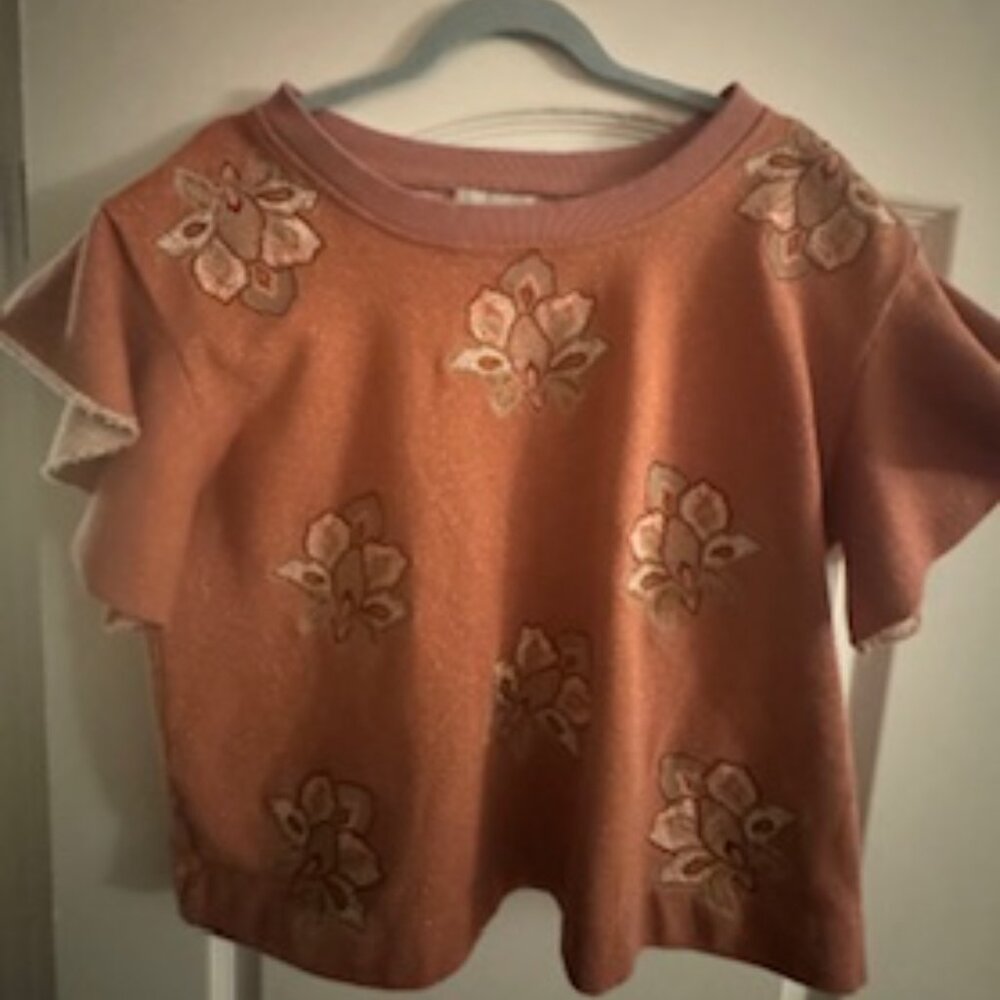 Chloe Oliver Padma Pink Floral Flutter Sleeve Sweatshirt - size L
